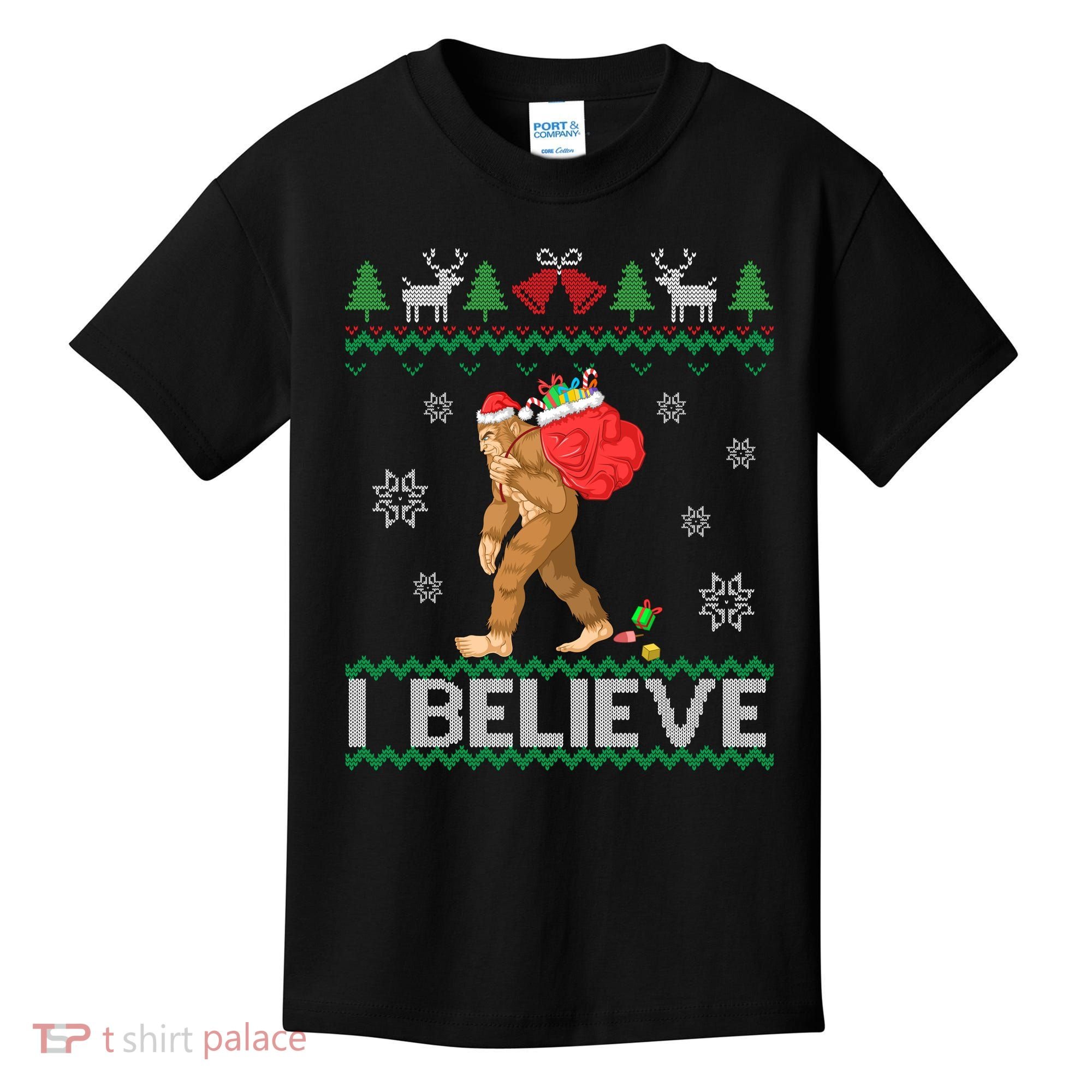 I Believe Bigfoot Christmas Kids T-Shirt