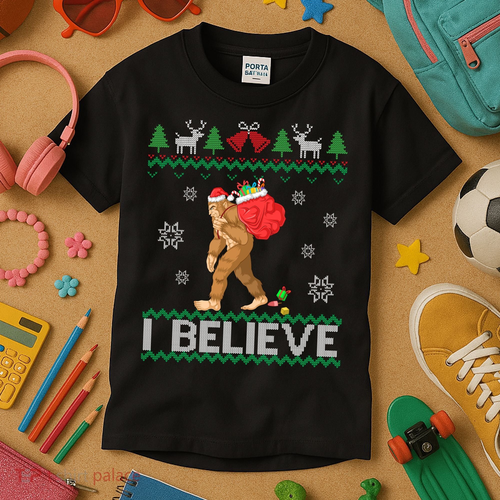 I Believe Bigfoot Christmas Kids T-Shirt