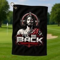 I’ll Be Back Cyber Jesus Golf Towel thumb 1