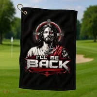 I’ll Be Back Cyber Jesus Golf Towel thumb 1