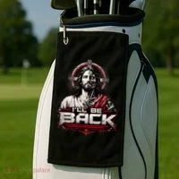 I’ll Be Back Cyber Jesus Golf Towel thumb 2