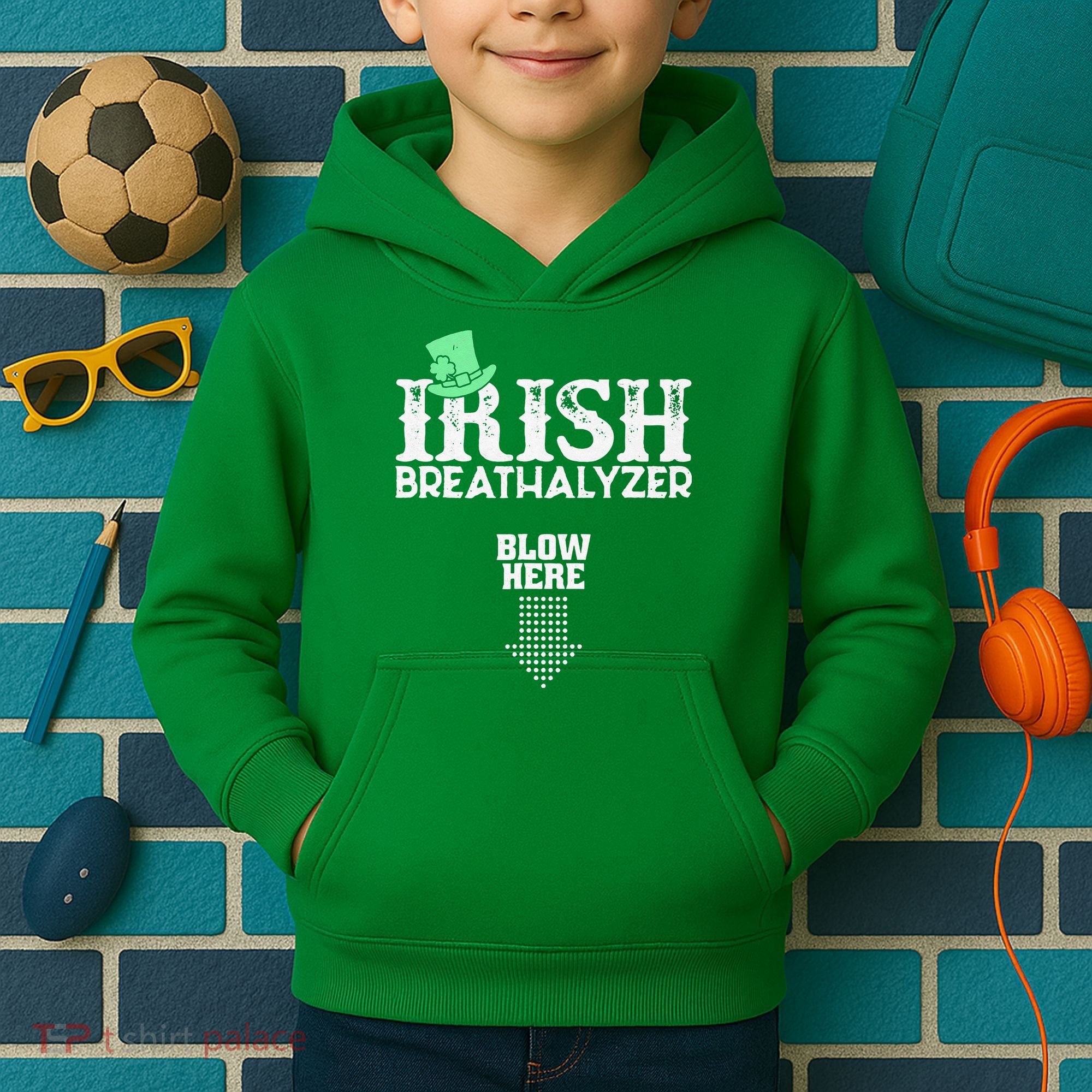 Irish Breathalyzer Blow Here St Patrick's Day Kids Hoodie