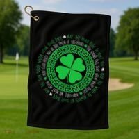 Irish Blessing Celtic Knot 4 Leaf Clover St Patrick's Day Golf Towel thumb 1