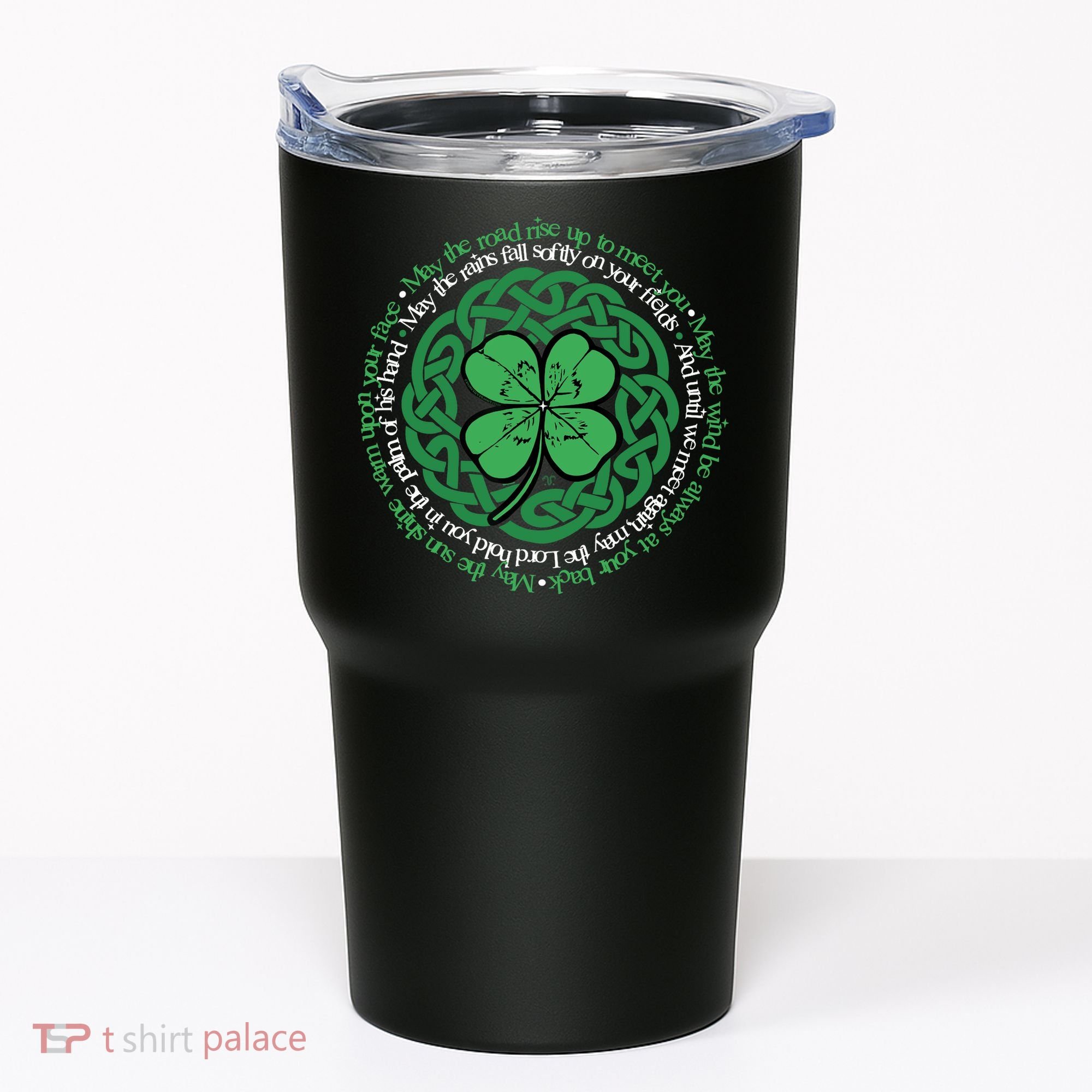 Irish Blessing, Celtic Knot & 4-Leaf Clover Luck Version B Tumbler