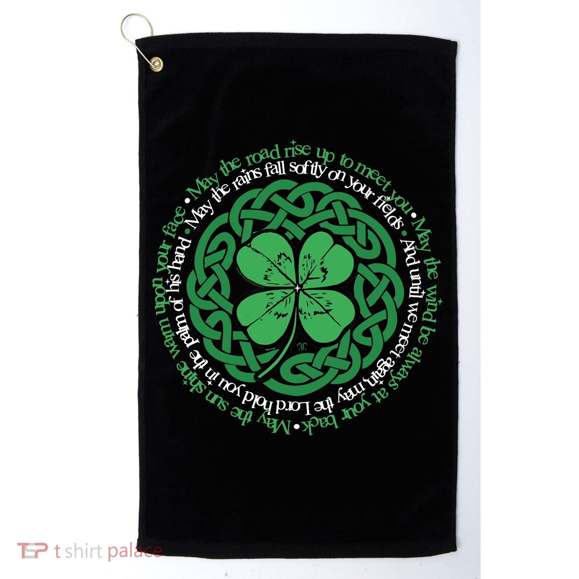 Irish Blessing, Celtic Knot & 4-Leaf Clover Luck Version B Golf Towel