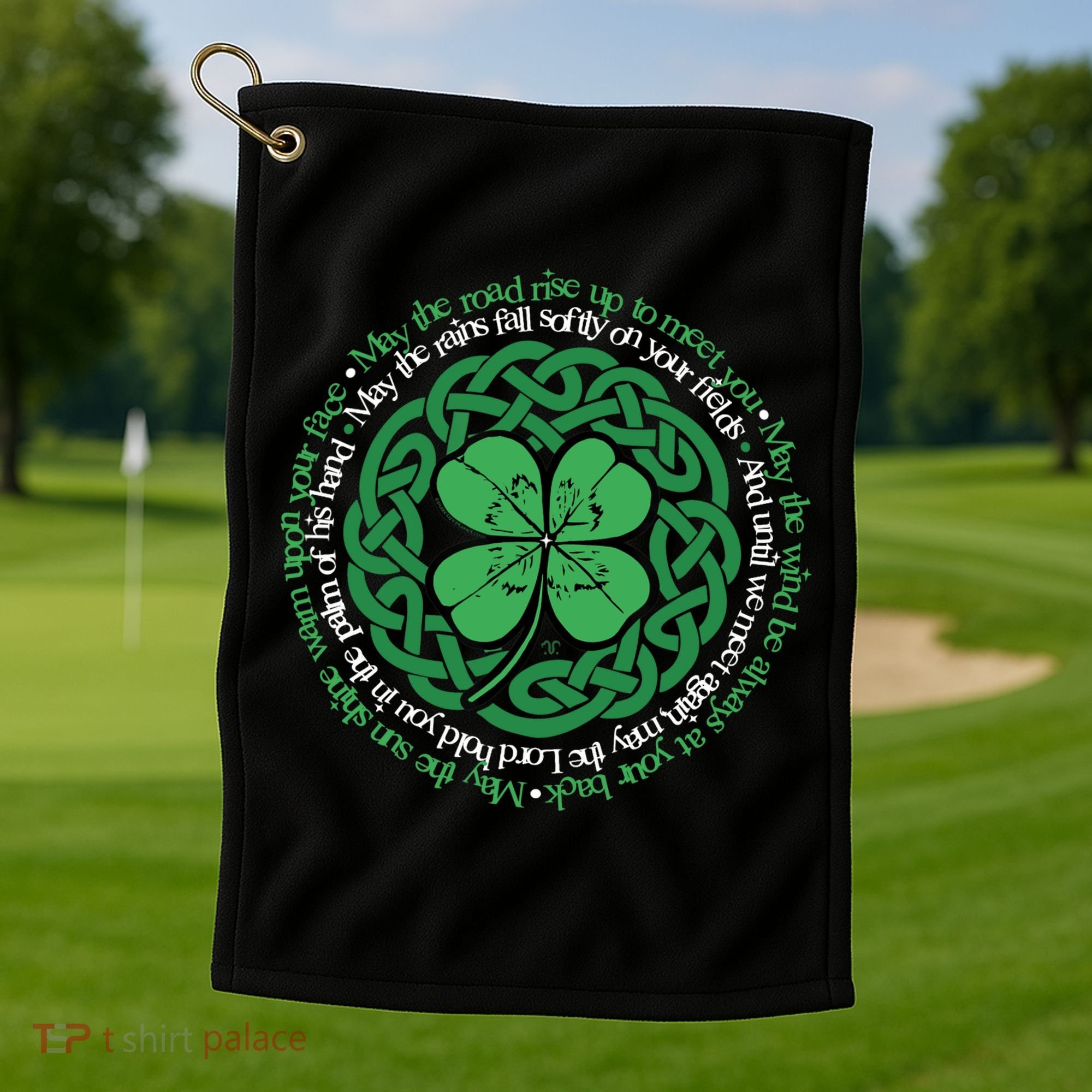 Irish Blessing, Celtic Knot & 4-Leaf Clover Luck Version B Golf Towel