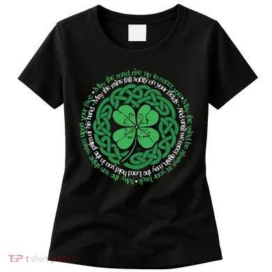 Irish Blessing, Celtic Knot & 4-Leaf Clover Luck Version B Women's T-Shirt