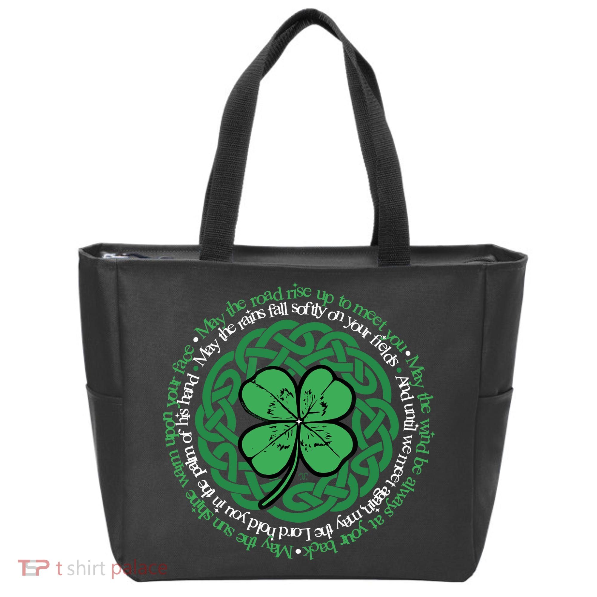 Irish Blessing, Celtic Knot & 4-Leaf Clover Luck Version B Tote Bag