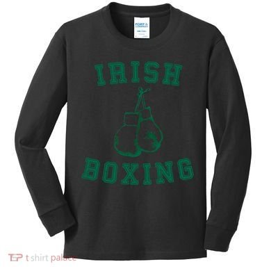Irish Boxing Cool Gift Distressed Green Graphics Kids Long Sleeve Shirt
