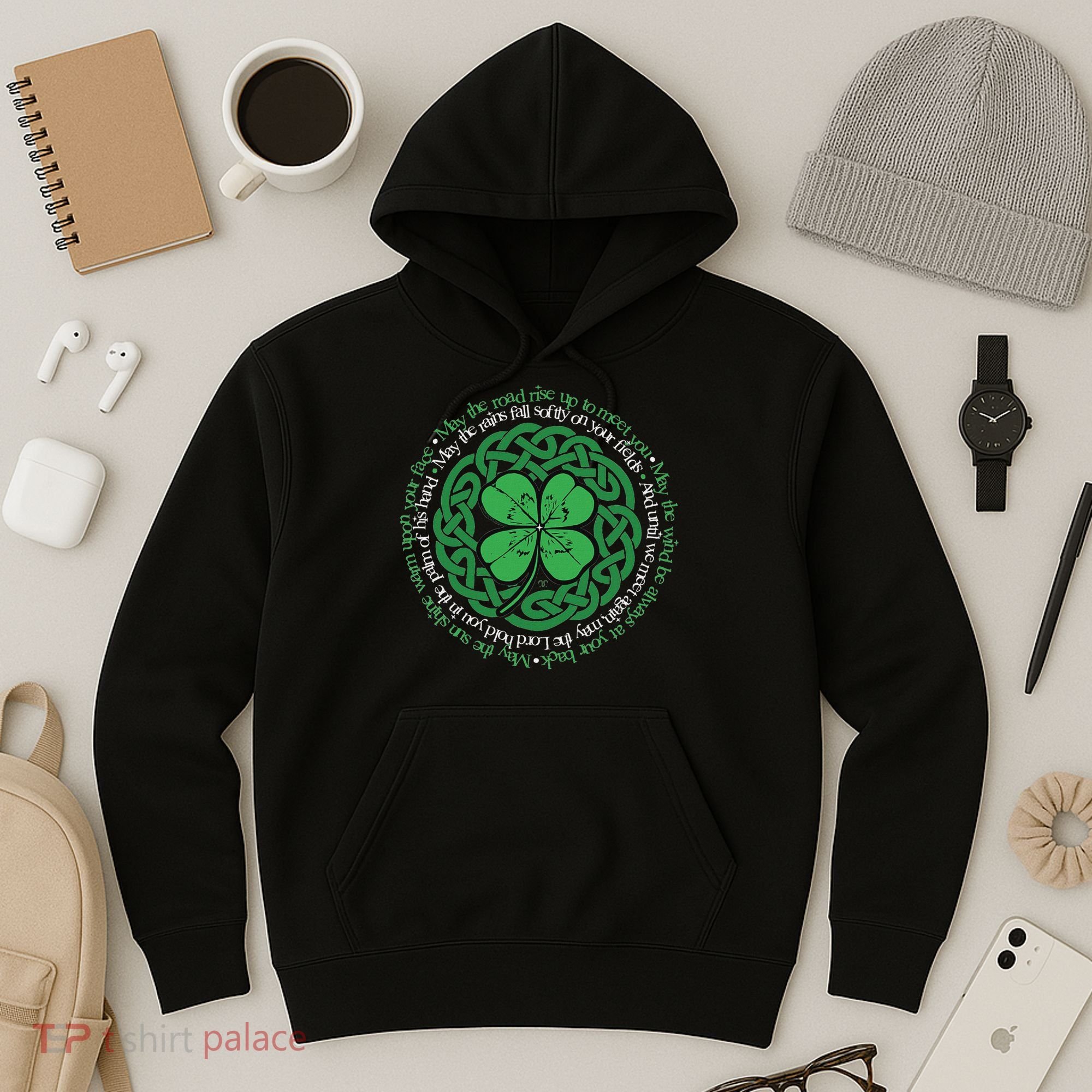 Irish Blessing Celtic Knot & 4 Leaf Clover Luck Version Hoodie