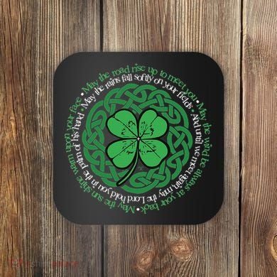 Irish Blessing Celtic Knot & 4 Leaf Clover Luck Version Coaster