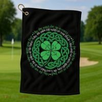 Irish Blessing Celtic Knot & 4 Leaf Clover Luck Version Golf Towel thumb 1