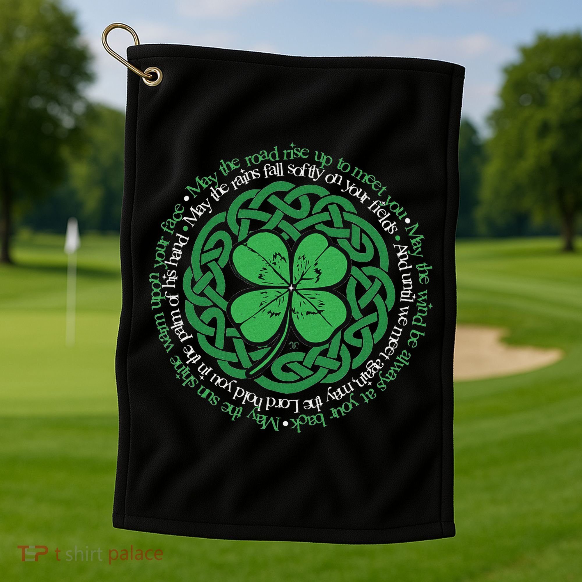 Irish Blessing Celtic Knot & 4 Leaf Clover Luck Version Golf Towel