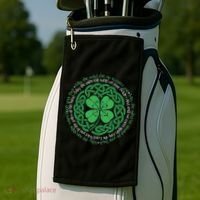 Irish Blessing Celtic Knot & 4 Leaf Clover Luck Version Golf Towel thumb 2