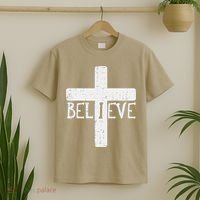 I Believe Cross God Jesus Faith Christian T-Shirt thumb 2