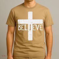 I Believe Cross God Jesus Faith Christian T-Shirt thumb 3