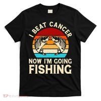 I Beat Cancer Now IM Going Fishing Vintage Sunset Survivor T-Shirt thumb 0
