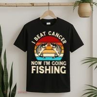 I Beat Cancer Now IM Going Fishing Vintage Sunset Survivor T-Shirt thumb 2