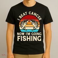 I Beat Cancer Now IM Going Fishing Vintage Sunset Survivor T-Shirt thumb 3