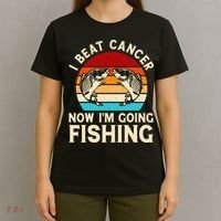I Beat Cancer Now IM Going Fishing Vintage Sunset Survivor T-Shirt thumb 4