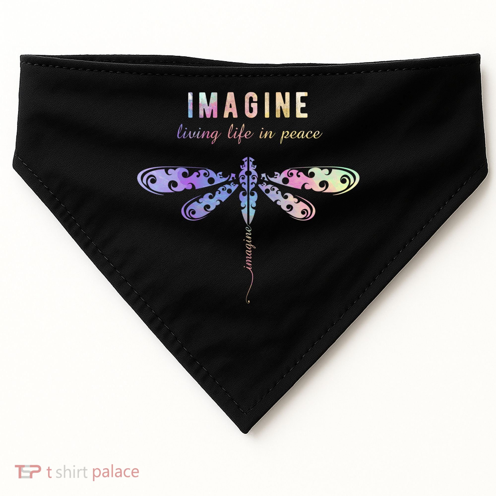 Imagine Boho Dragonfly Tee 60s 70s Retro Groovy Hippy Vibes Funny Gift USA-Made Doggie Bandana