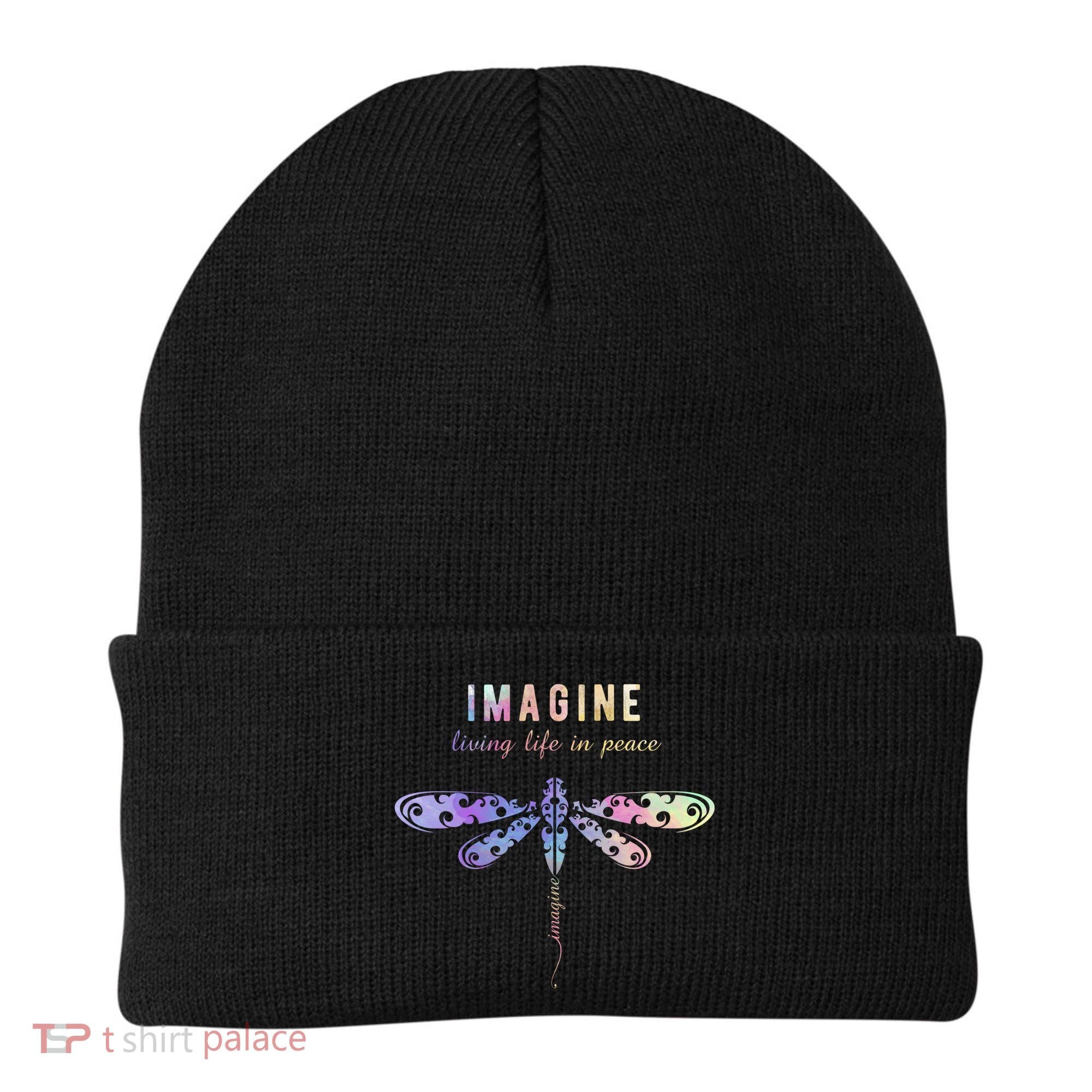 Imagine Boho Dragonfly Tee 60s 70s Retro Groovy Hippy Vibes Funny Gift Beanie