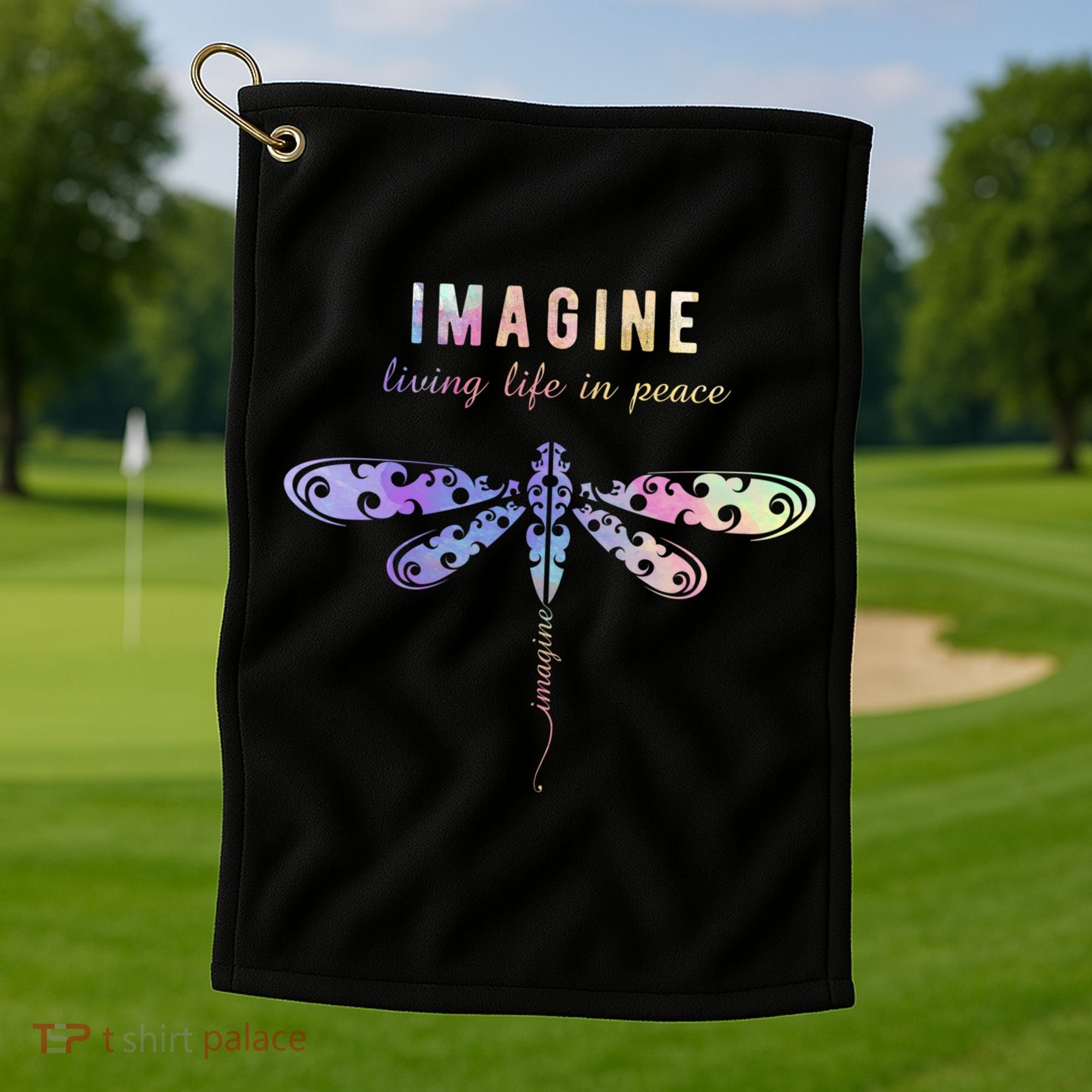 Imagine Boho Dragonfly Tee 60s 70s Retro Groovy Hippy Vibes Funny Gift Golf Towel