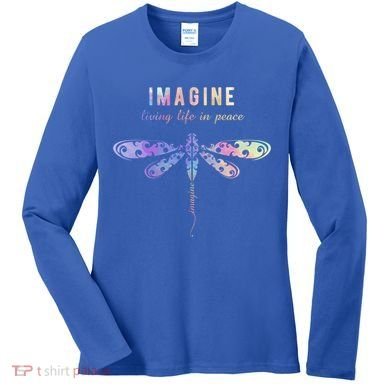 Imagine Boho Dragonfly Tee 60s 70s Retro Groovy Hippy Vibes Funny Gift Women's Long Sleeve Shirt