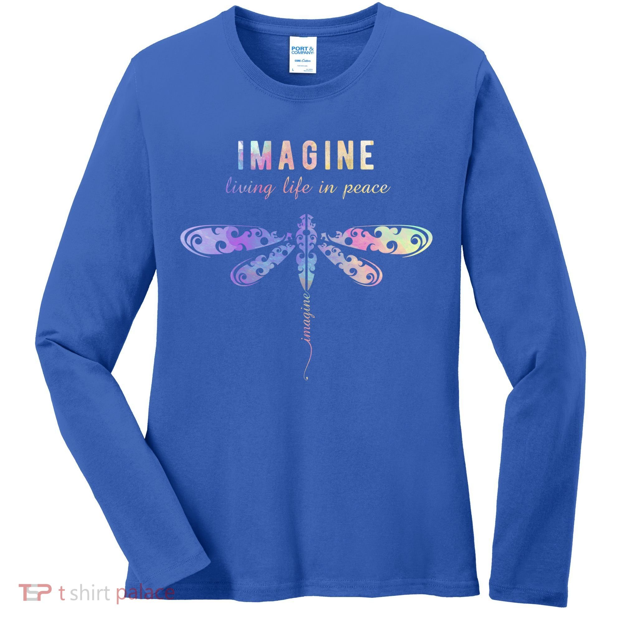 Imagine Boho Dragonfly Tee 60s 70s Retro Groovy Hippy Vibes Funny Gift Women's Long Sleeve Shirt