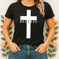 I Believe Faith Christian Cross Women's T-Shirt thumb 2