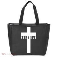 I Believe Faith Christian Cross Tote Bag thumb 0