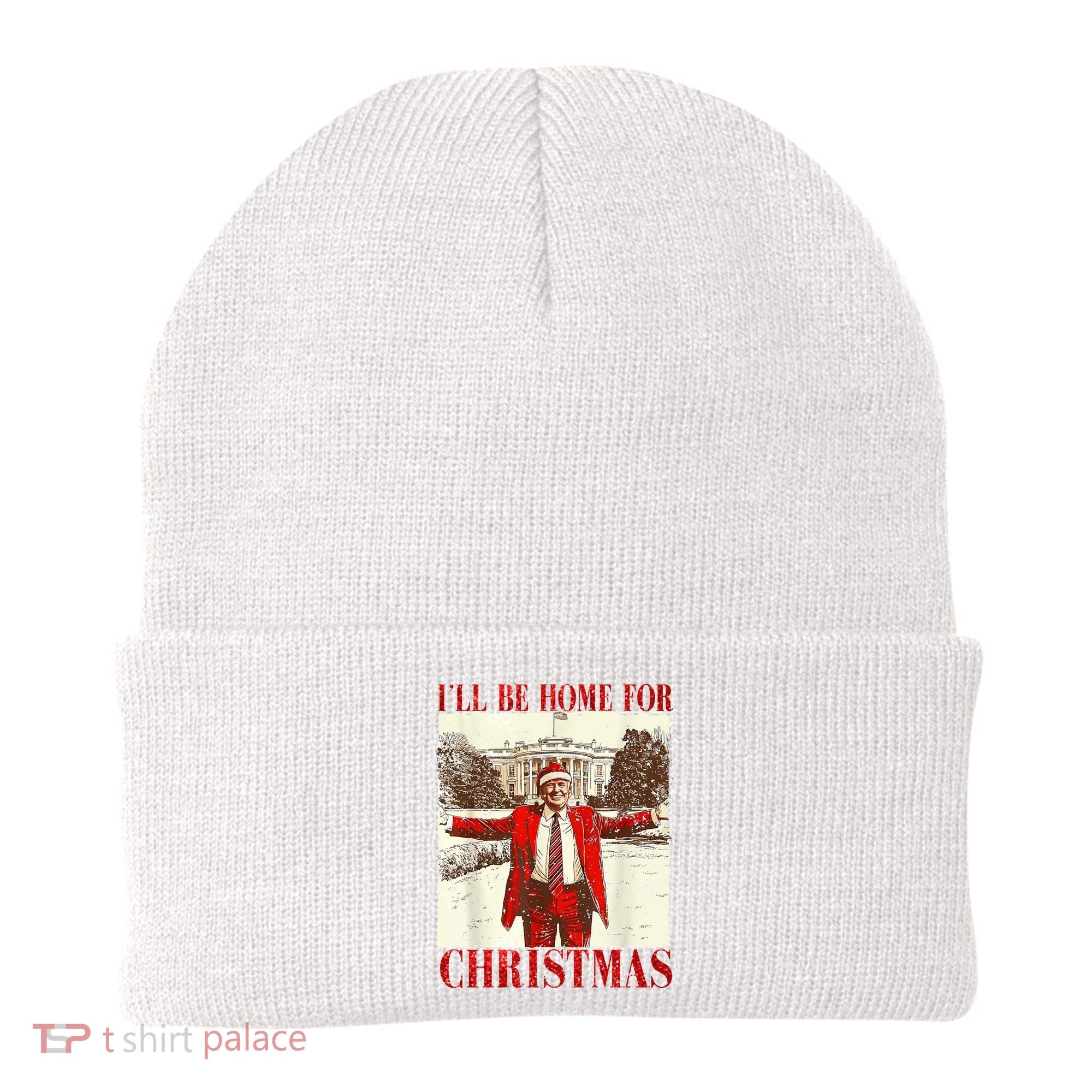 Ill Be Home For Christmas Santa Trump Funny Holiday Beanie