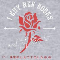 I Buy Her Books and tell her to STFUATTDLAGG  Women's Racerback Cropped Tank thumb 2