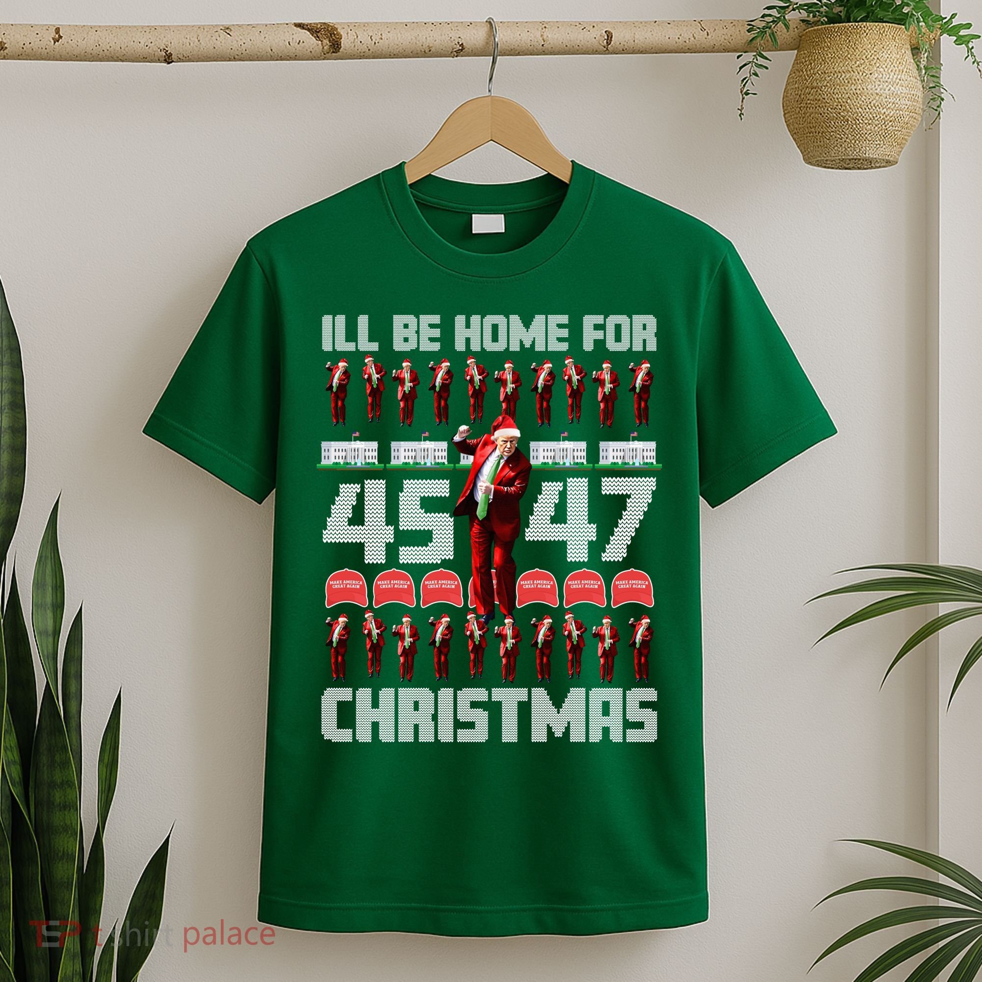ILl Be Home For Christmas Donald Trump 4547 Maga Trump Dance Ugly Christmas T-Shirt
