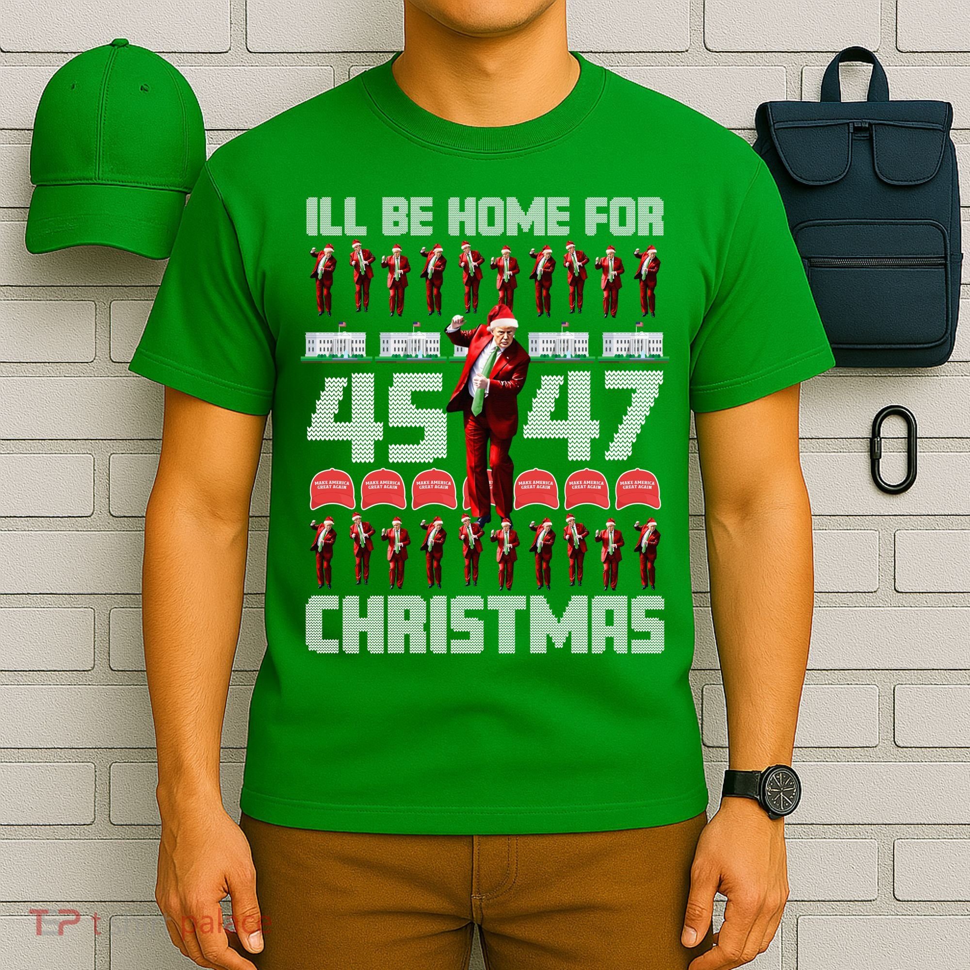 ILl Be Home For Christmas Donald Trump 4547 Maga Trump Dance Ugly Christmas T-Shirt