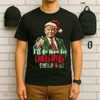 ILl Be Home For Christmas Santa Trump Xmas Pajamas Funny T-Shirt thumb 6