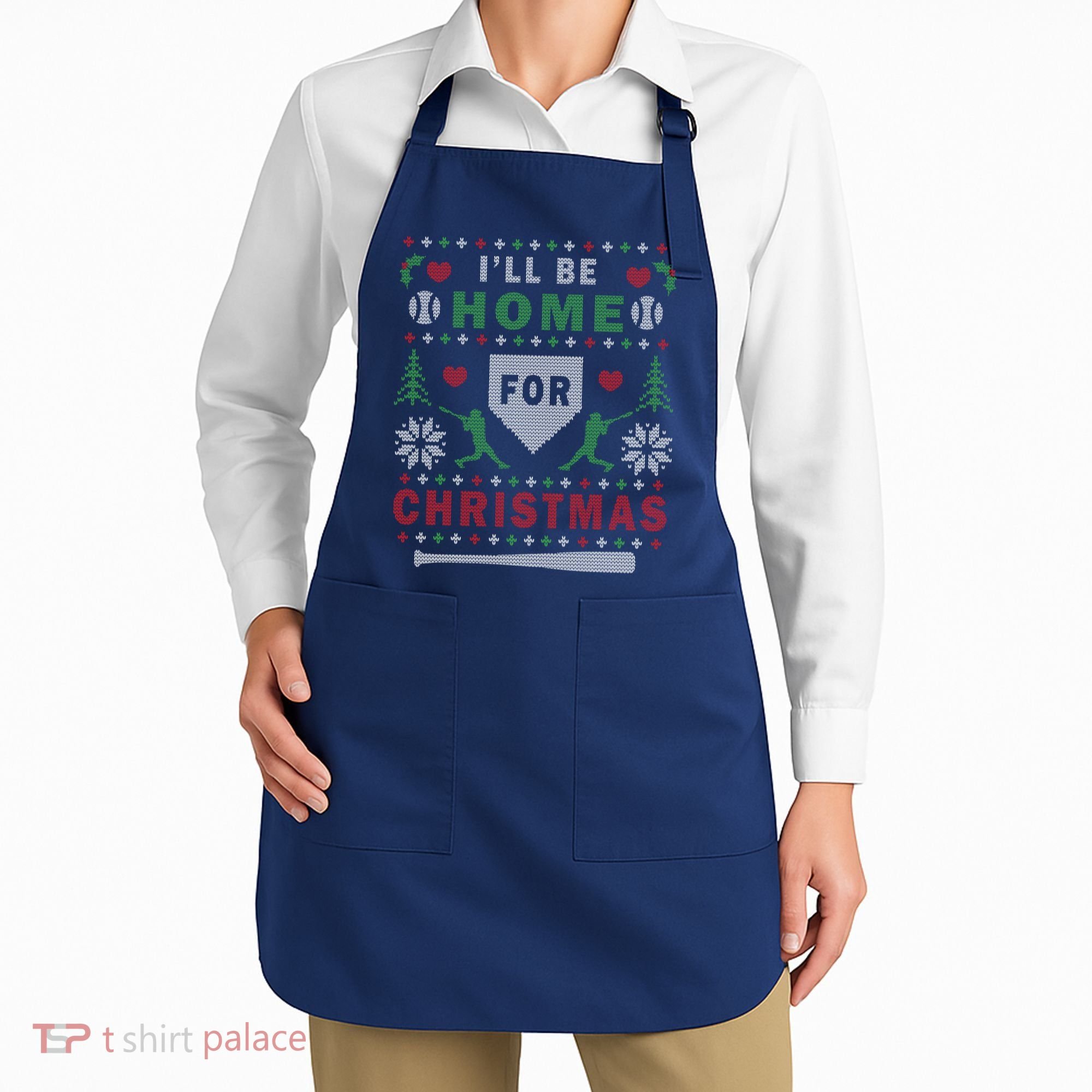 I'LL BE HOME FOR CHRISTMAS BASEBALL UGLY CHRISTMAS Apron