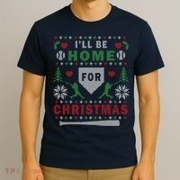 I'LL BE HOME FOR CHRISTMAS BASEBALL UGLY CHRISTMAS T-Shirt thumb 3