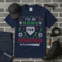 I'LL BE HOME FOR CHRISTMAS BASEBALL UGLY CHRISTMAS Tall T-Shirt thumb 3