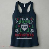 I'LL BE HOME FOR CHRISTMAS BASEBALL UGLY CHRISTMAS Women's Tank Top thumb 3
