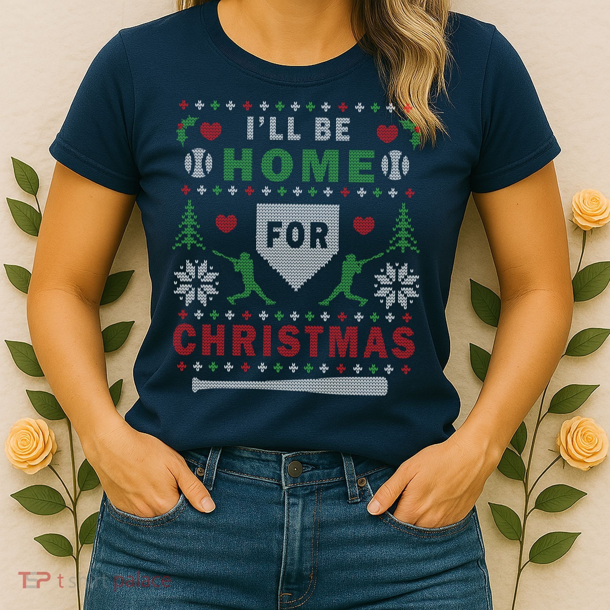 I'LL BE HOME FOR CHRISTMAS BASEBALL UGLY CHRISTMAS Women's T-Shirt