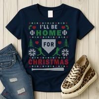 I'LL BE HOME FOR CHRISTMAS BASEBALL UGLY CHRISTMAS Women's T-Shirt thumb 3
