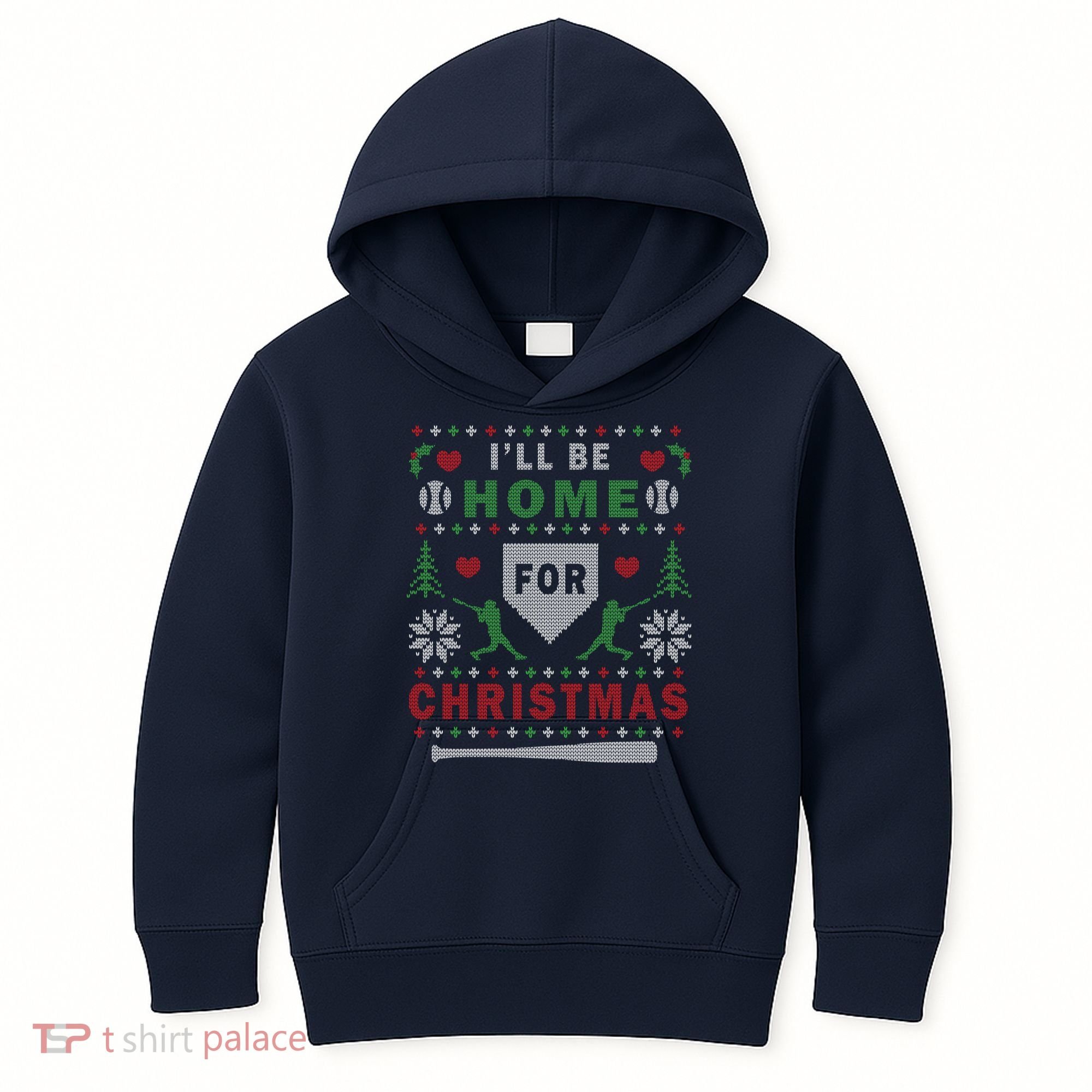 I'LL BE HOME FOR CHRISTMAS BASEBALL UGLY CHRISTMAS Kids Hoodie