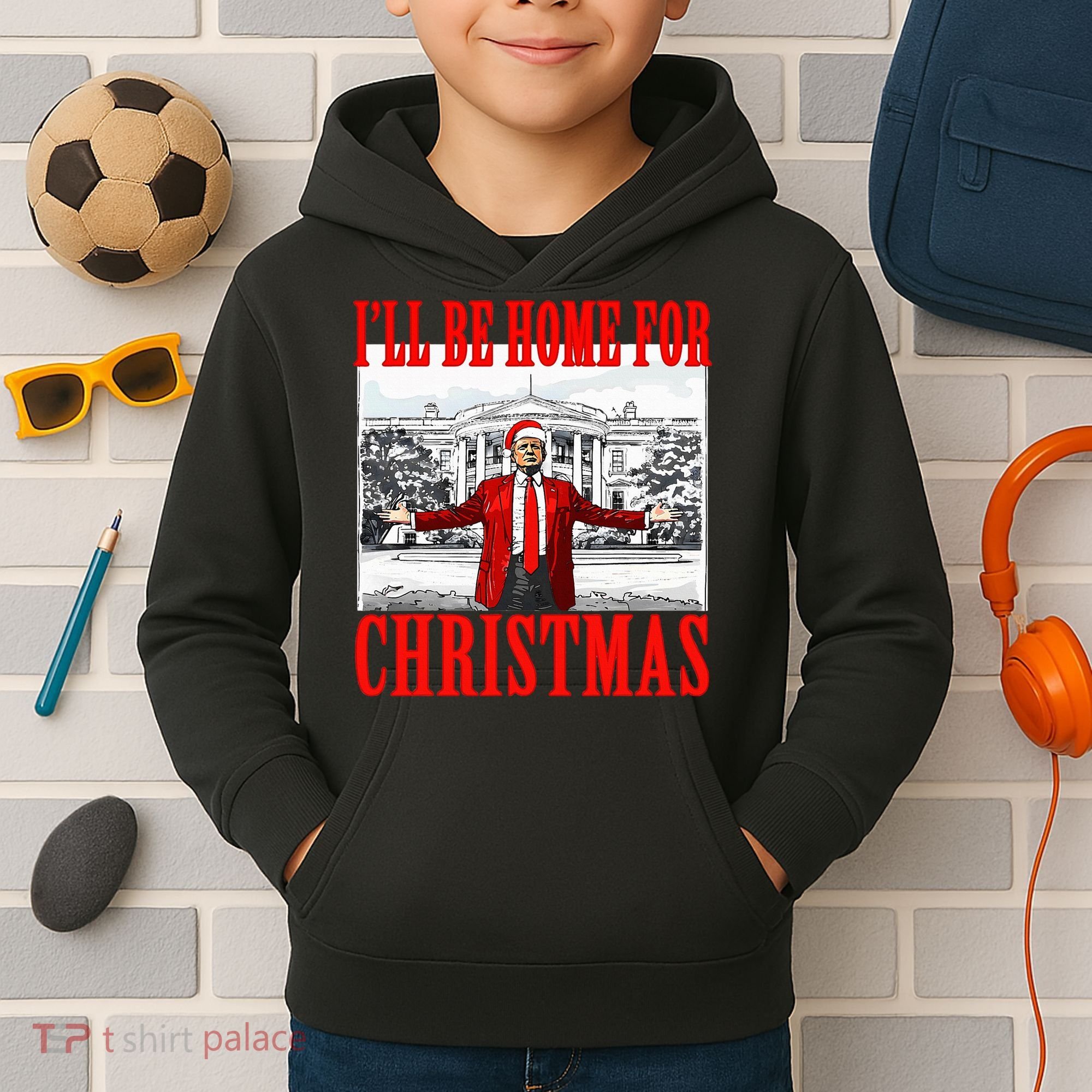 Ill Be Home For Christmas Funny Donald Trump Kids Hoodie