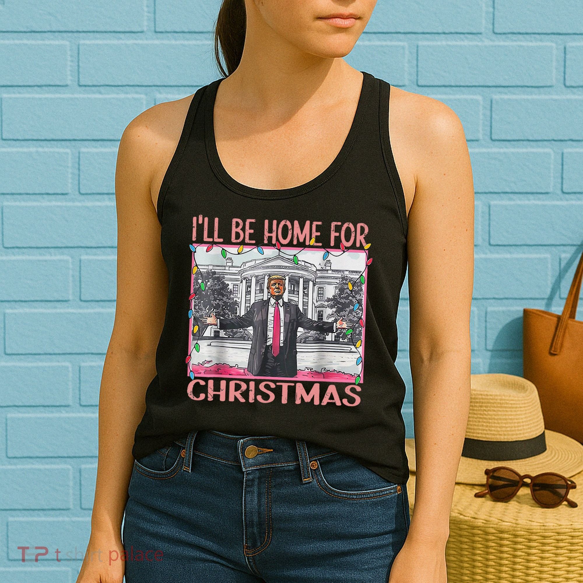 ILl Be Home For Christmas Santa Funny Trump Xmas Pajamas Women's Tank Top