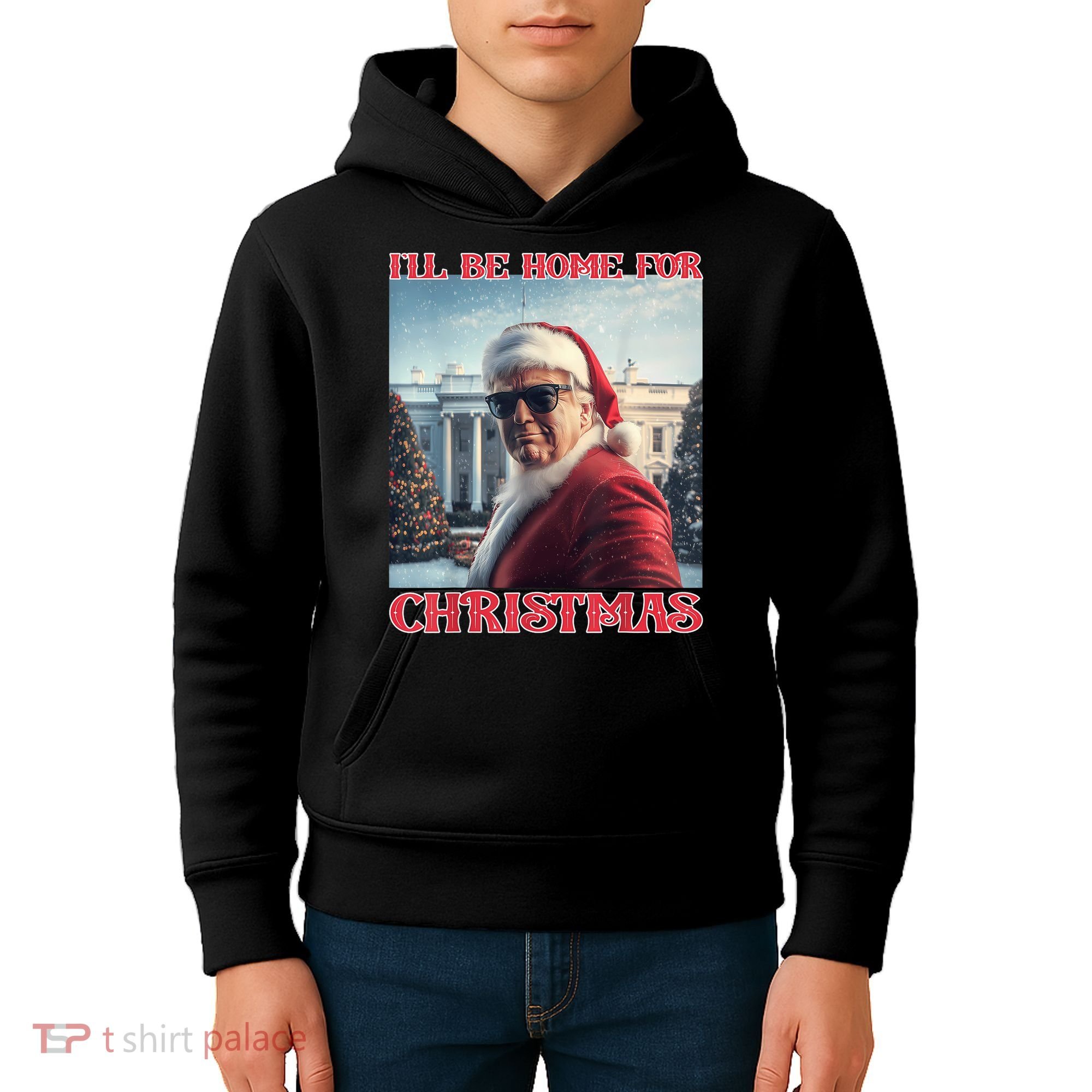 ILl Be Home For Christmas Trump Santa Selfie White House Kids Hoodie