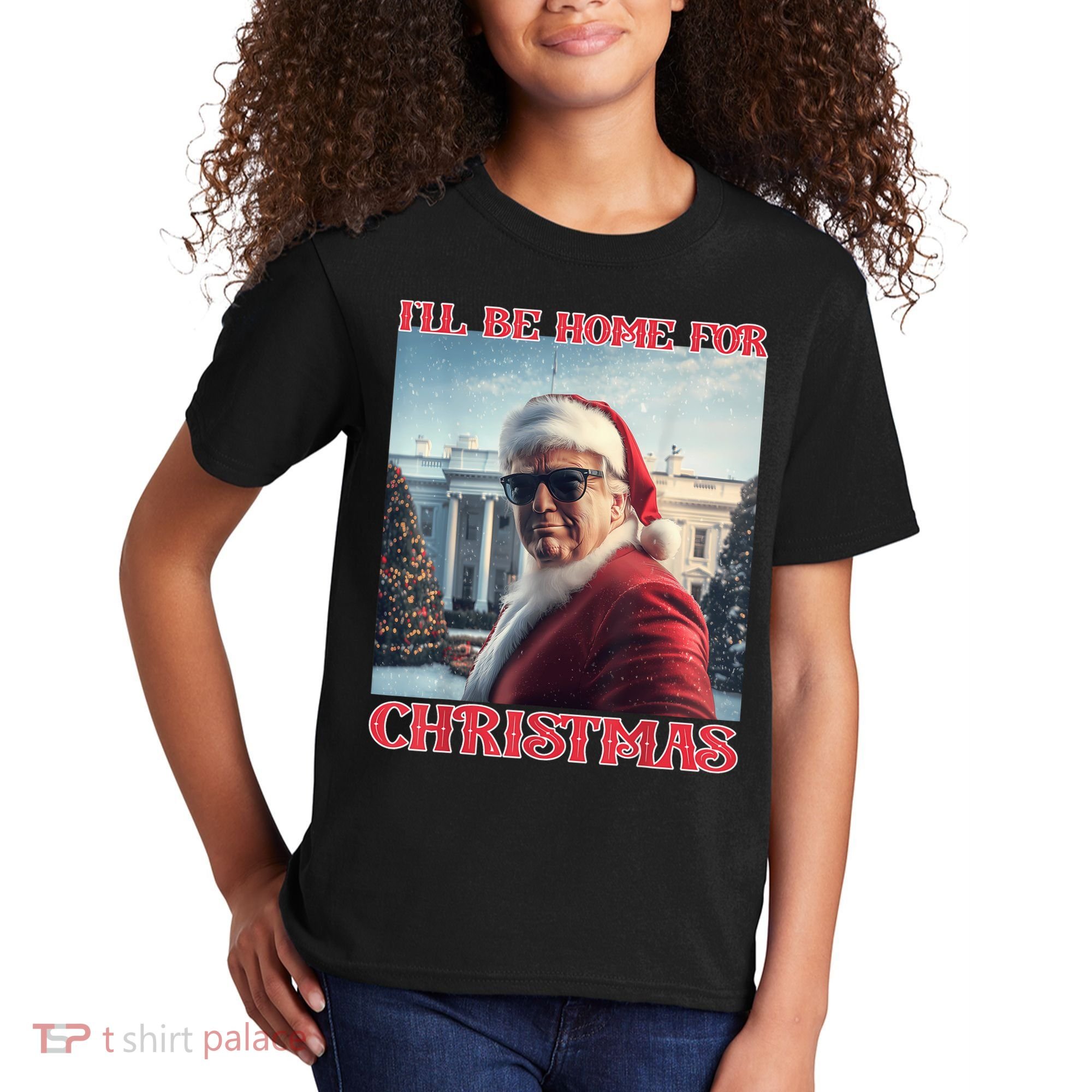 ILl Be Home For Christmas Trump Santa Selfie White House Kids T-Shirt