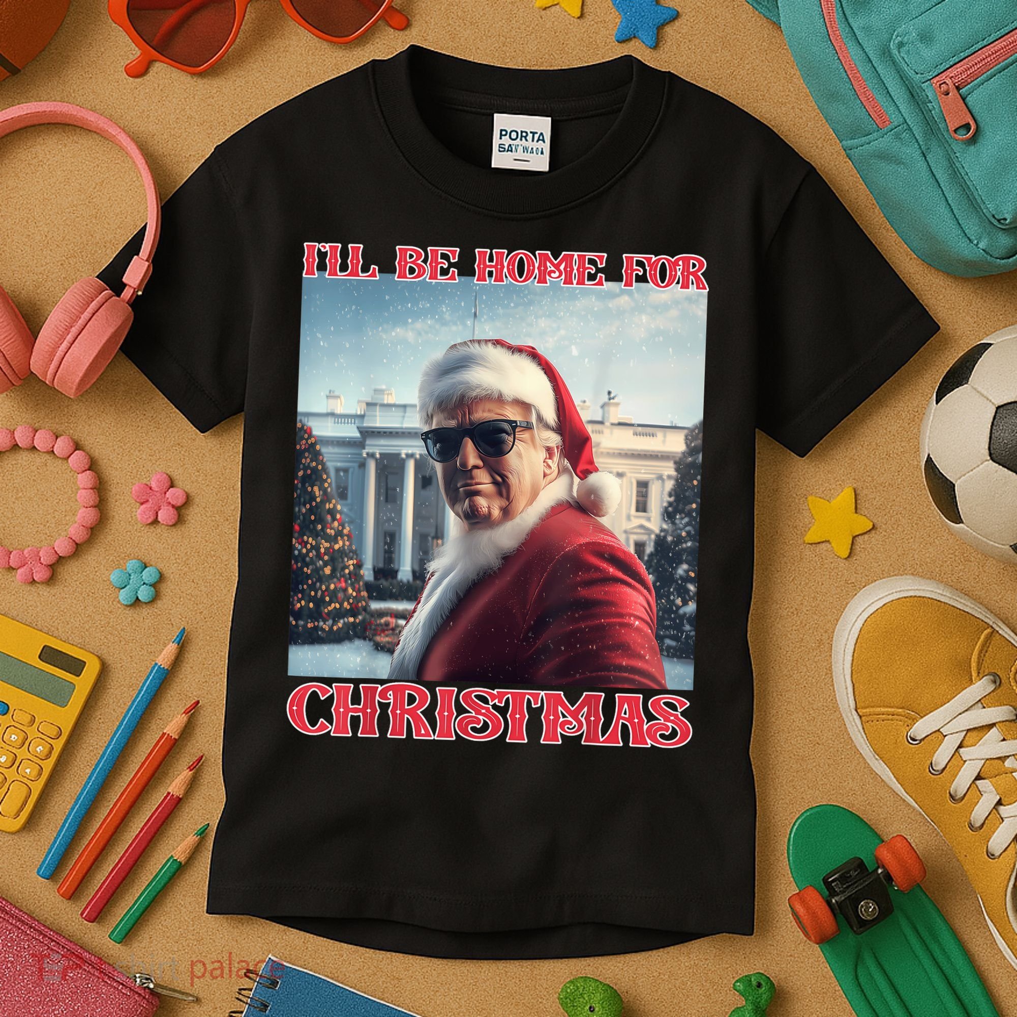 ILl Be Home For Christmas Trump Santa Selfie White House Kids T-Shirt