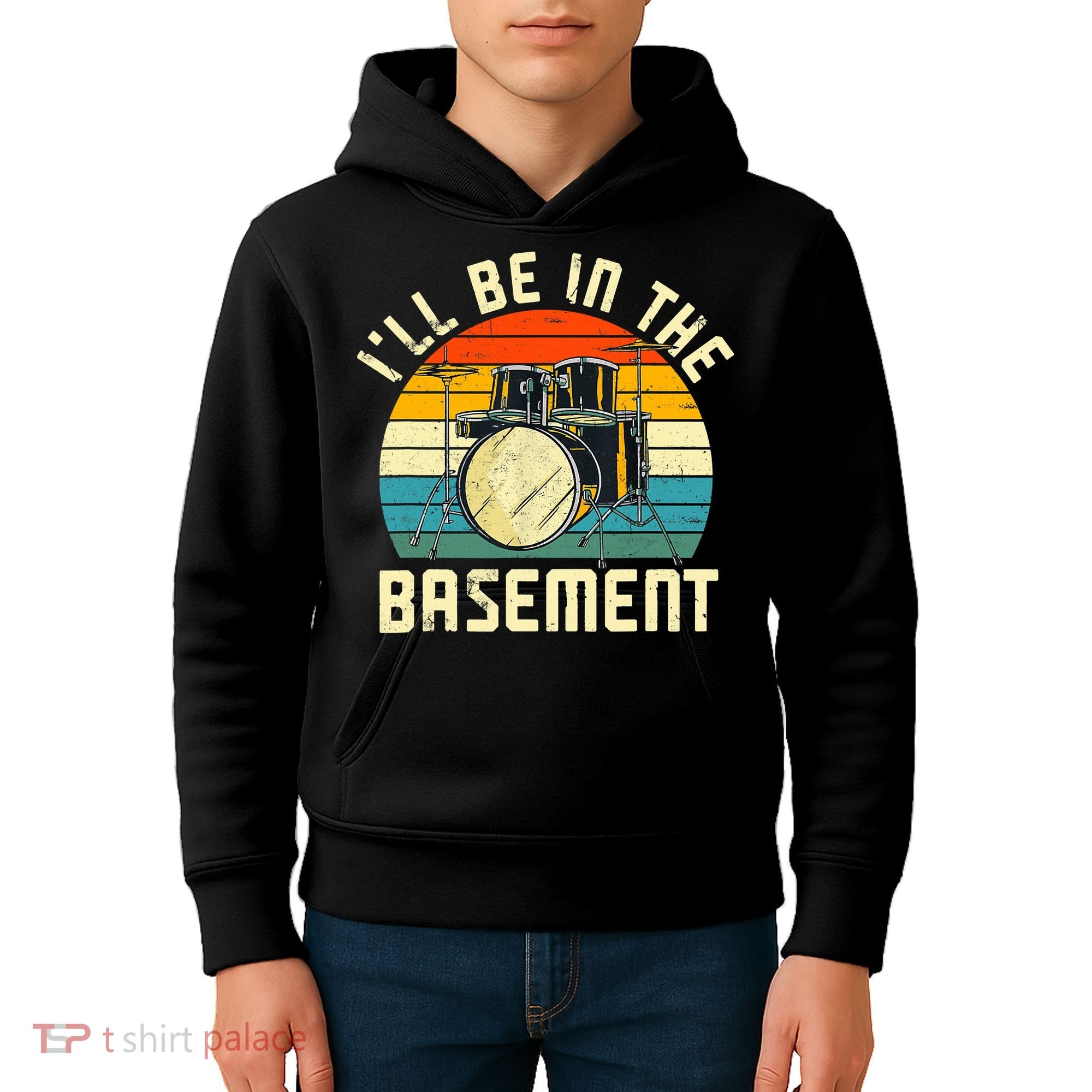 I'll Be In The Basement Drums Drummers Drum Kit Owner Kids Hoodie