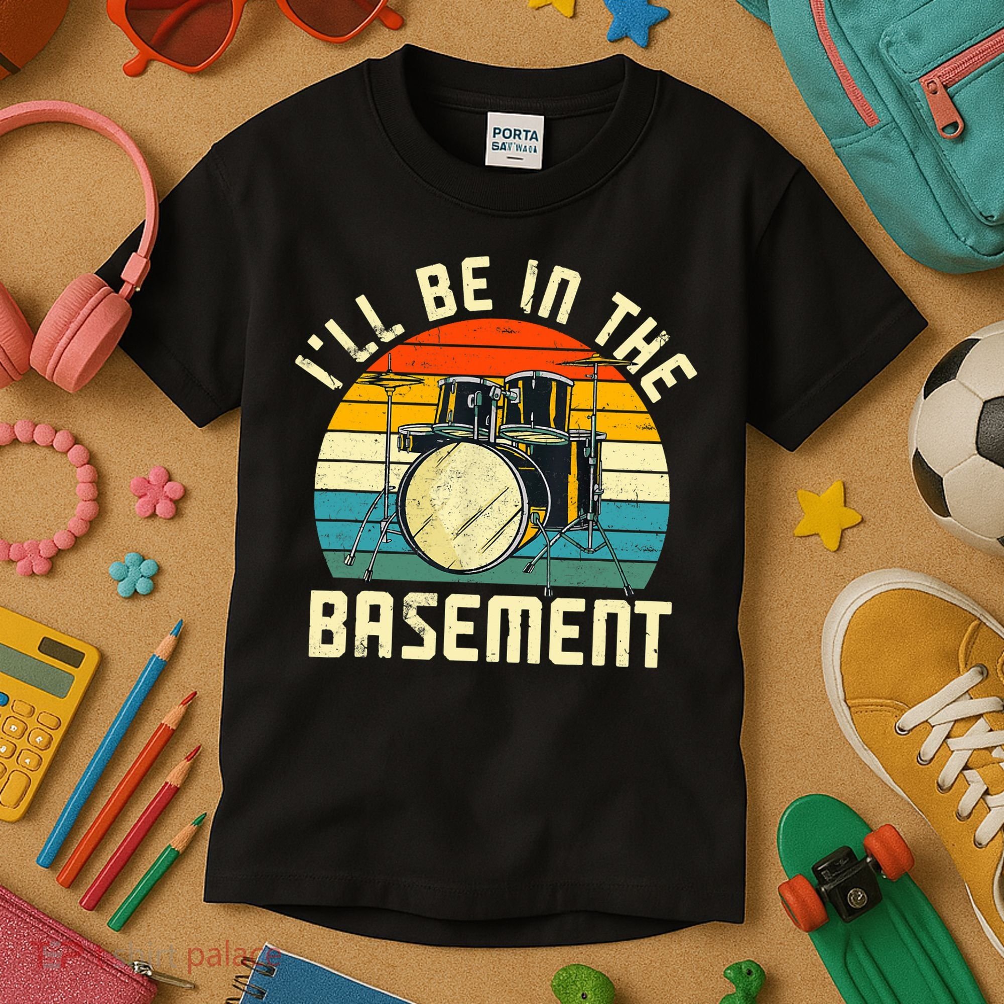 I'll Be In The Basement Drums Drummers Drum Kit Owner Kids T-Shirt